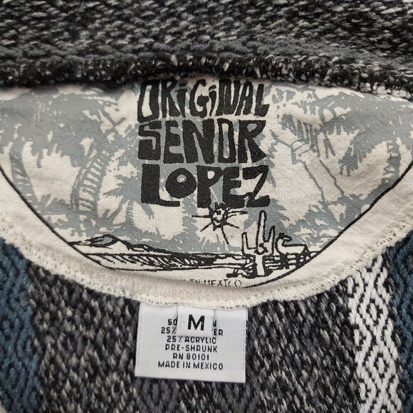 Original Senor Lopez Baja Hoodie Mens Medium Gray Pullover Hippie Boho Cotton - Picture 11 of 13